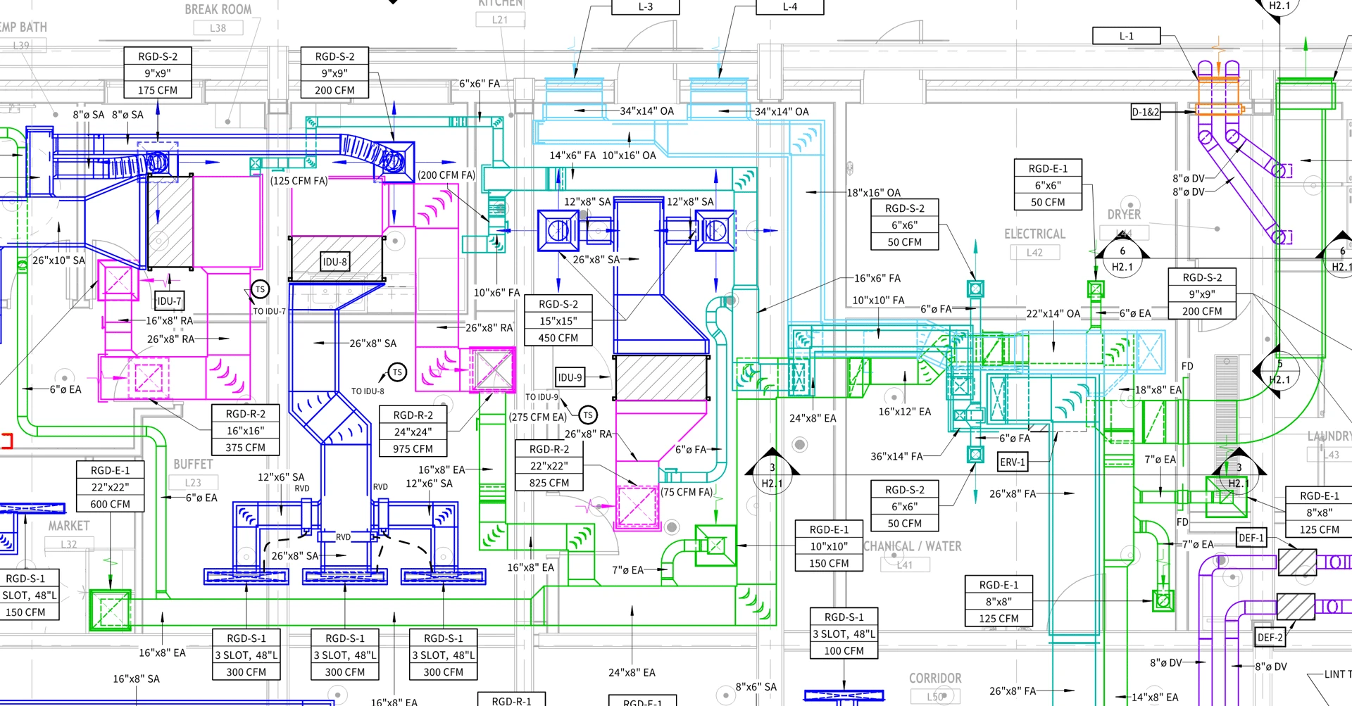 Detailed HVAC construction drawing